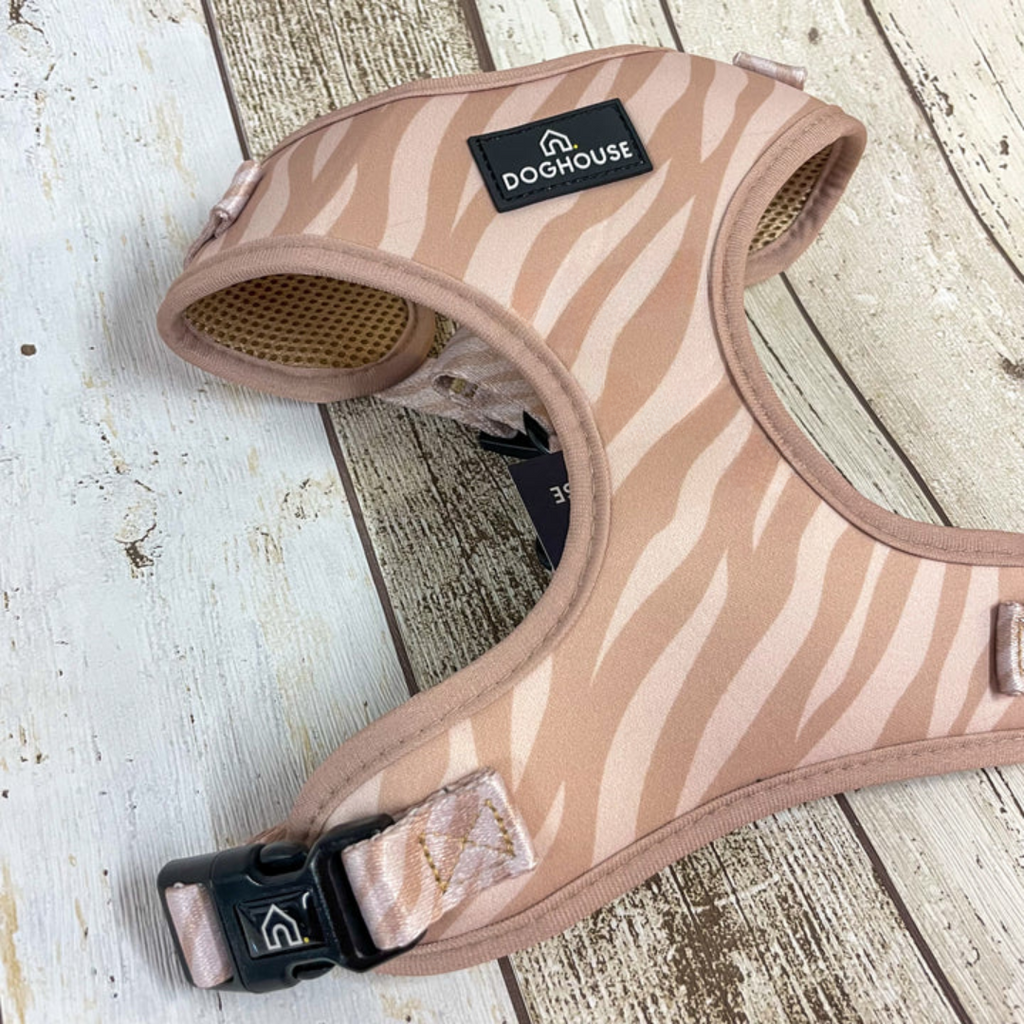 pink zebra dog harness by doghouse